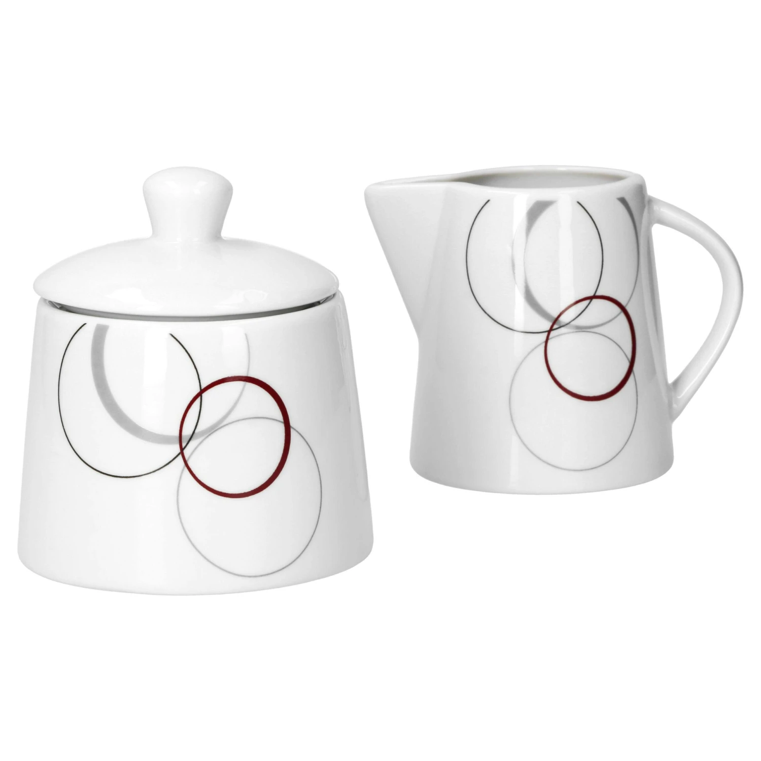 Kombiservice Palazzo 62tlg. - Weißes Porzellan Mit Kreise- Dekor In Grau Und Dunkelrot - Für 6 Personen 8 Kombiservice Palazzo 62tlg. - Weißes Porzellan Mit Kreise- Dekor In Grau Und Dunkelrot - Für 6 Personen – Bild 6