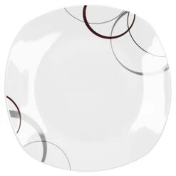 6er Set Essteller Flach Palazzo 25cm - Speiseteller Aus Weißem Porzellan Mit Dekor-Kreisen In Grau Und Dunkelrot -Küchenwelt Verkauf 0ff84fc4 a670 41c4 b2bf 5fab32f586c5
