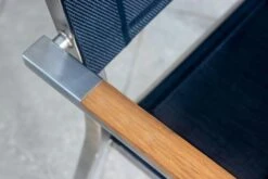 METRO Professional Stuhl, Edelstahl / Textilehne / FSC Teakholz, 55 X 56 X 85 Cm, Mit Armlehnen, Stapelbar, Schwarz -Küchenwelt Verkauf 22059cbe bade 4763 a515 31ada4159e68