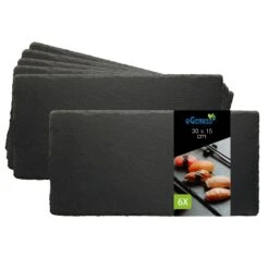 EGenuss 6er-Set Schieferplatten Dessertteller Sushi Geschirr Schwarz Teller Schiefer Serviertablett 30x15 Cm