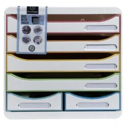 Exacompta 312913D BLACK & WHITE OFFICE Schubladenbox Mit 4 Schubfächern, BIG BOX MAXI, 347x278x271 Mm - Weiss/Harlekin
