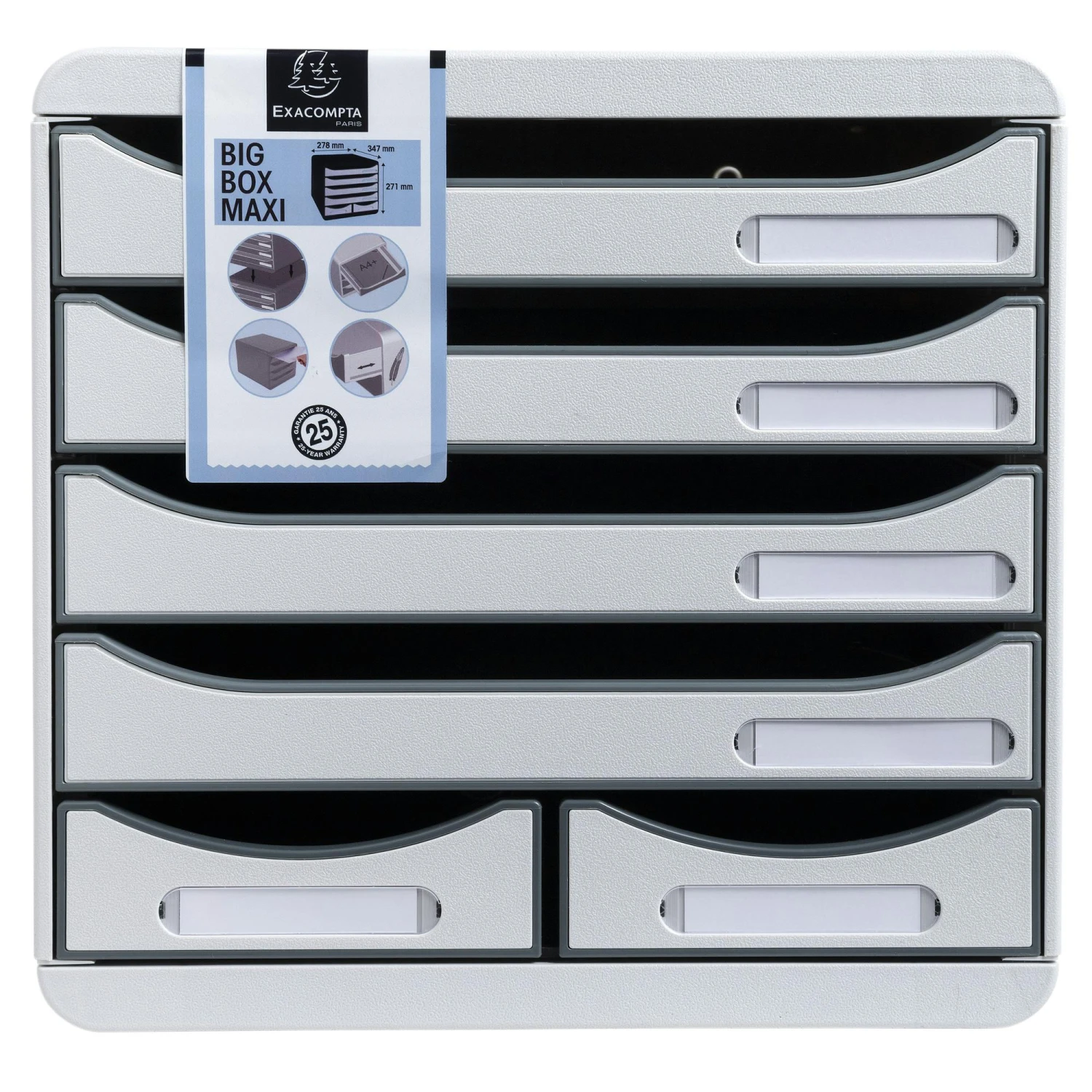 Exacompta 312913D BLACK & WHITE OFFICE Schubladenbox Mit 4 Schubfächern, BIG BOX MAXI, 347x278x271 Mm - Weiss/Harlekin 5 Exacompta 312913D BLACK & WHITE OFFICE Schubladenbox Mit 4 Schubfächern, BIG BOX MAXI, 347x278x271 Mm - Weiss/Harlekin – Bild 3