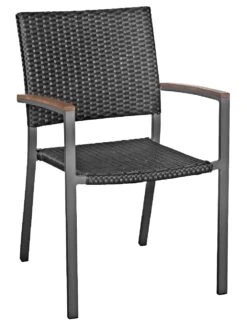 METRO Professional Stuhl, Edelstahl / Textilehne / FSC Teakholz, 55 X 56 X 85 Cm, Mit Armlehnen, Stapelbar, Schwarz -Küchenwelt Verkauf 4db00821 ba5e 47f4 a042 15b2703dcd52