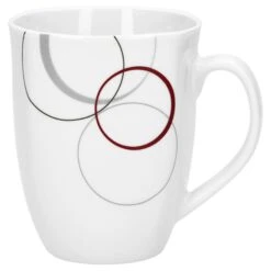 6er Set Kaffeebecher Palazzo 33cl - Kaffeetasse Aus Weißem Porzellan Mit Dekor-Kreisen In Grau Und Dunkelrot -Küchenwelt Verkauf 4f10a835 0c53 4a0b ac71 3173295d00c3