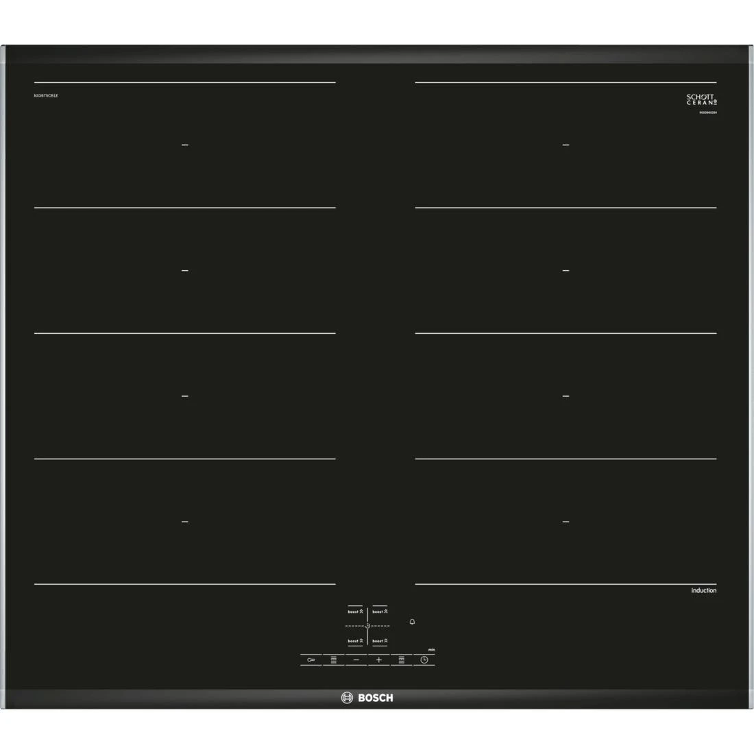 Bosch Serie 4 NXX675CB1E Kochfeld Schwarz, Edelstahl Integriert Zonen-Induktionskochfeld 4 Zone(n) 3 Bosch Serie 4 NXX675CB1E Kochfeld Schwarz, Edelstahl Integriert Zonen-Induktionskochfeld 4 Zone(n)