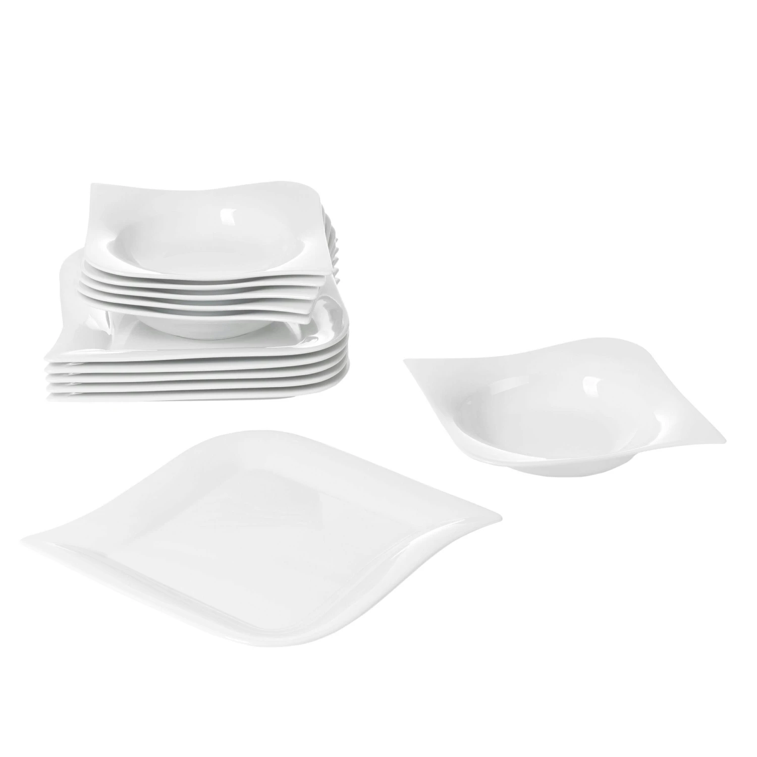 Kombiservice Harmony 30-teilig Eckig Porzellan Für 6 Personen Weiß Geschwungene Kanten 6 Kombiservice Harmony 30-teilig Eckig Porzellan Für 6 Personen Weiß Geschwungene Kanten – Bild 4