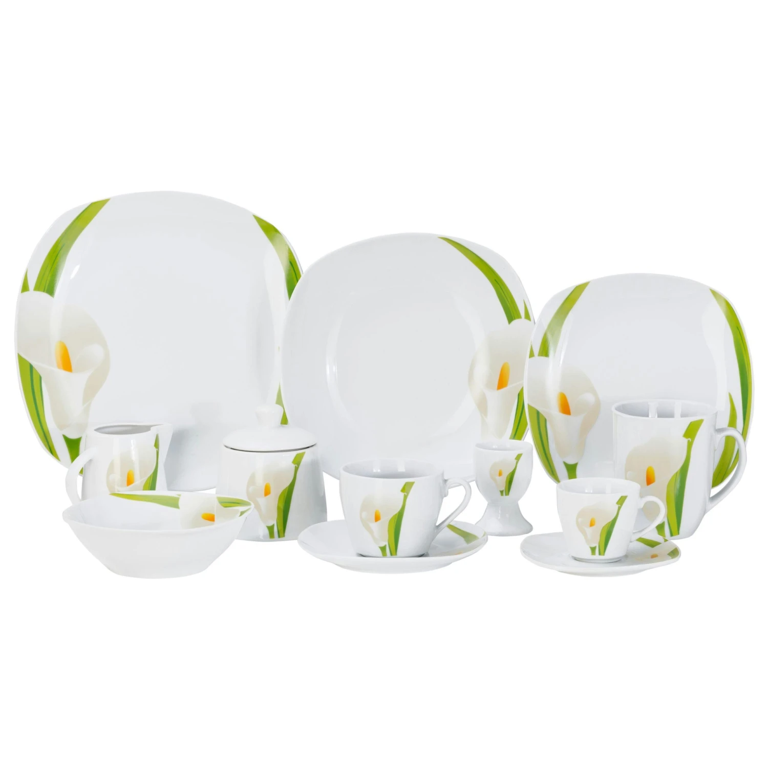 Kombiservice Calla 30-teilig Eckig Porzellan Für 6 Personen Weiß Mit Blumendekor 4 Kombiservice Calla 30-teilig Eckig Porzellan Für 6 Personen Weiß Mit Blumendekor – Bild 2